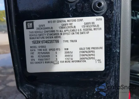 2006 Chevrolet Silverado 1500 Lt1 from USA, damaged, VIN 1GCEK19T46Z287799